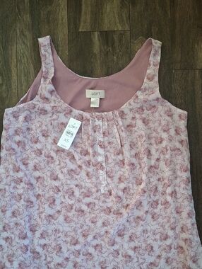 LOFT Pink Floral Scoop Neck Tank with Button Detail